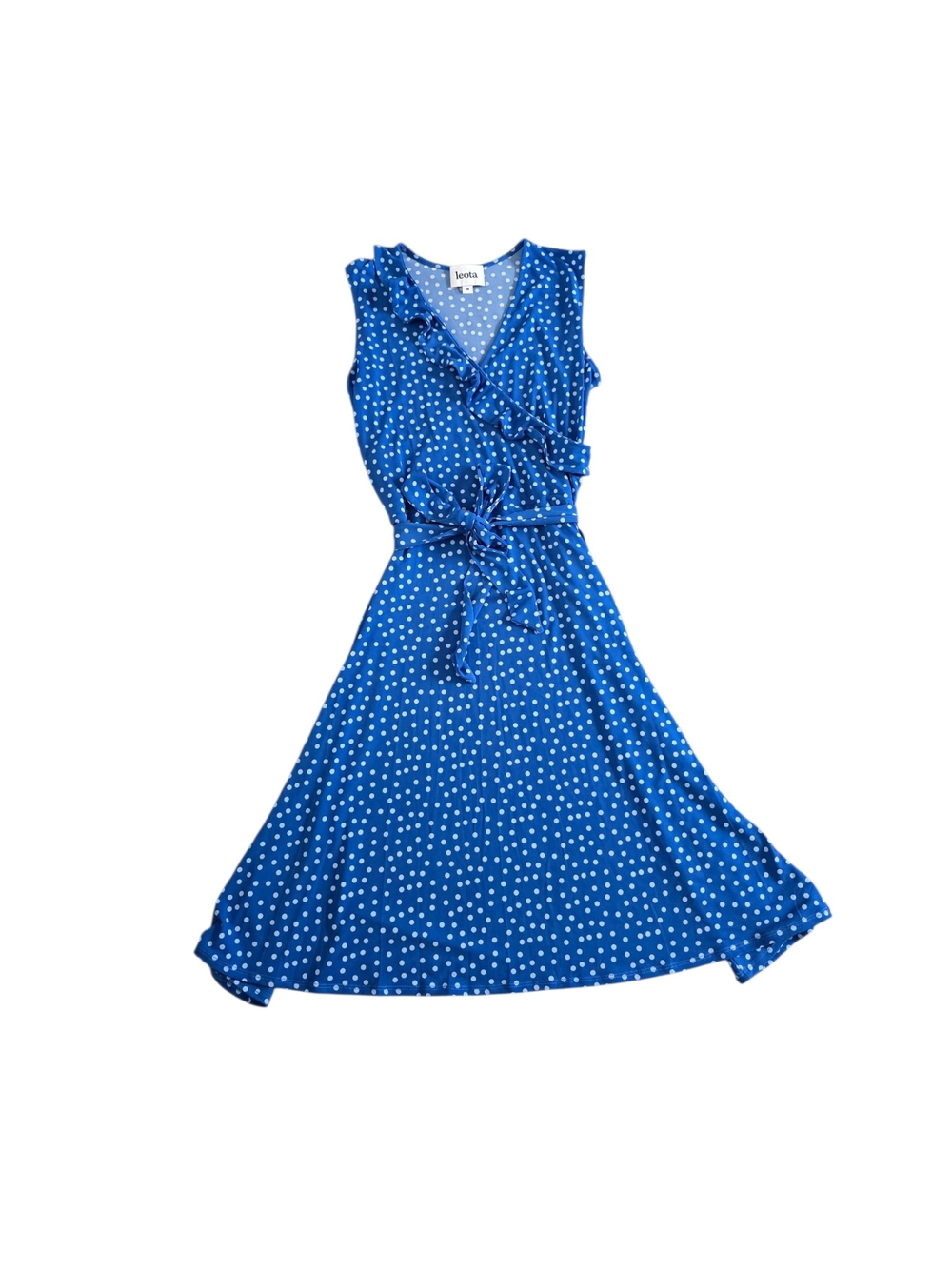 Leota Blue And White Polka Dot Dress Size M V Neckline